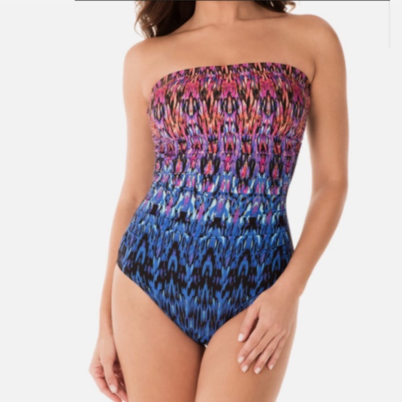 Miraclesuit Vesuvio Avanti Tummy Control One Piece Bandeau Swimsuit Multi 8 NWT - Picture 1 of 2